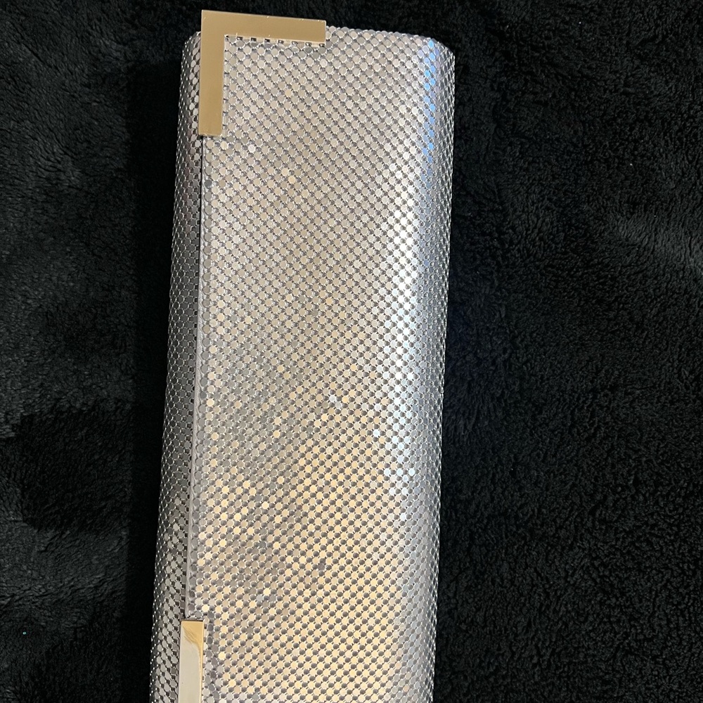 Bebe Silver Snakeskin Clutch with Gold Details